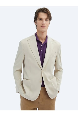Kip Bej Desenli Modern Fit Ceket Bej