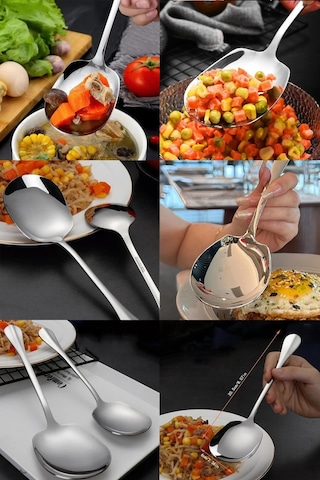 Nishev 2'li Lüks Servis Kaşığı Seti Büyük Boy Paslanmaz Çelik Kaşık Salata Pasta Yemek Servis Mutfak Kaşığı