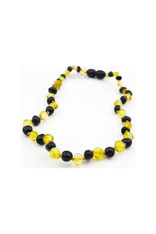 Saatcaddesi Pigado Gerçek Sarı Damla Kehribar Bebek Diş Kolyesi Altın