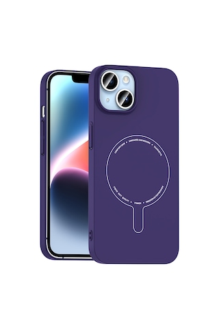 iPhone Uyumlu 13 Kılıf M-safe Şarj Özellikli Kamera Korumalı Ata Elio Sert Pc Kapak - Derin Mor Çok Renkli