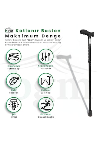 Baston Katlanabilir Denge Bastonu Yüksek Kalite Ayarlanabilir Baston Siyah