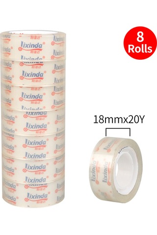 Springsun Şeffaf Yapışkan Bant - El İle Yırtılabilen Ofis & Ev Kullanımı İçin 8 Adet Güçlü Yapışkanlı Tek Taraflı Bant 18mm 20y/18,29m
