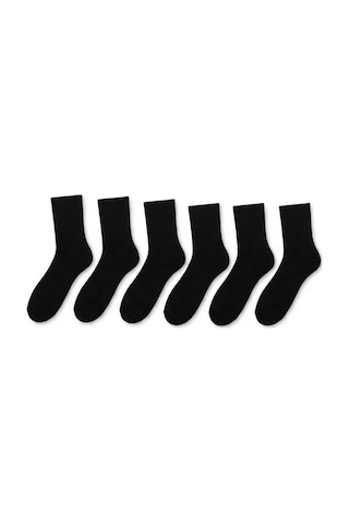 Socketta 6'lı Kadın Bambu Dikişsiz Siyah Esnek Uzun Soket Çorap Premium Siyah