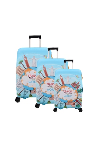 Bagacar Travel Büyük Orta Kabin Boy İçin 3 Lü Valiz Kılıfı Çok Renkli