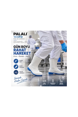 103fo Kısa Beyaz Pvc Su Geçirmez İş Çizmesi Gıda Hijyen Sanayi Mutfak Çizmesi Palalı 103 Fo