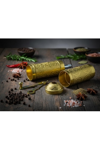 Ludıa Zamak Metal Altın Renk 3 Lü Set Karabiber,kahve,çörek Otu El Değirmeni Öğütücü Grinder S2 Diğer