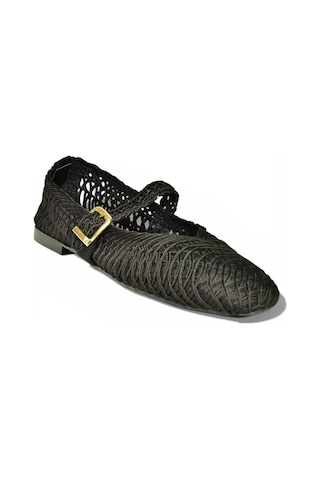 Fox Shoes Y444540004 Siyah Kumaş Örgü Detaylı Kadın Babet Siyah