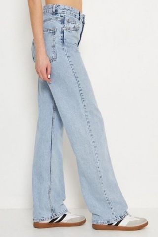Balenbi Kadın Yüksek Bel Jean Yıkamalı Geniş Paça Wide Leg Kot Pantolon 1242 Buz Mavi W6