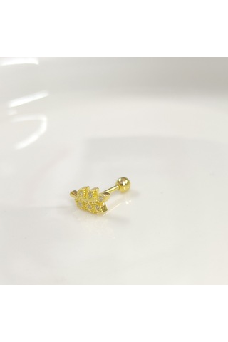 Başak Yaprak Gümüş Tragus Pıercıng - Altın Sarı Beyaz