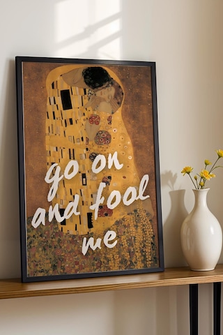 Gustav Klimt The Kiss Çerçeveli Tablo Go On And Fool Me Sevgiliye Romantik Hediye Altered Art