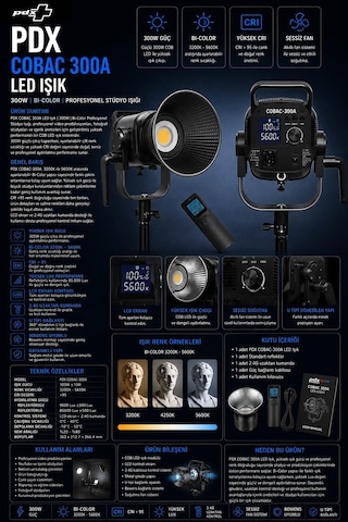 Pdx Cobac 300a Led Işık 300w Bi-color Profesyonel Stüdyo Işığı