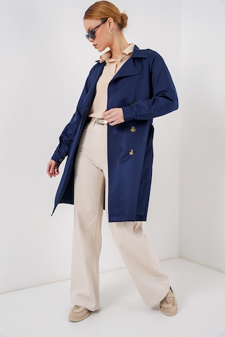 5864 Kruvaze Yaka Kısa Trençkot - Lacivert Lacivert