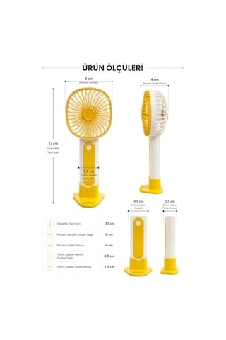 Mini El Fanı Usb Şarjlı Type-c Bağlantılı 3 Kademeli Taşınabilir Elektrikli Fan Masaüstü Ve El Tipi Kullanım Sarı Renk Serinletici Fan . 78379223