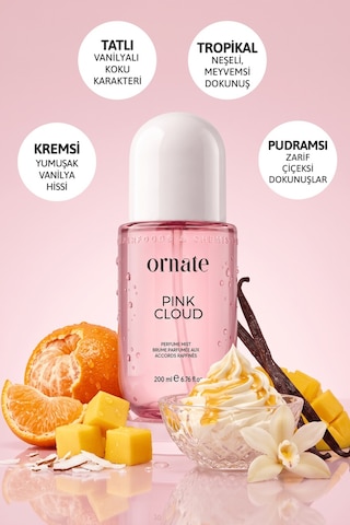 Pink Cloud Tatlı Vanilya Ve Tropikal Notalı Pudramsı Kokulu Saç Ve Vücut Spreyi Body Mist 200 Ml