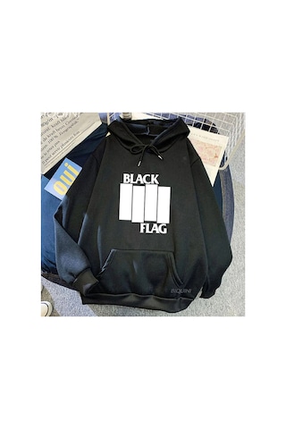 Tarzsokak Siyah Unisex Siyah Bayrak Bant Baskı Giyim Punk Rock Tarzı Sokak Nedensel Rahat Ka