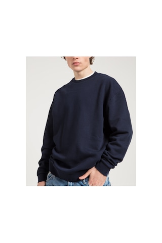 Swoord Bisiklet Yaka Unisex Oversize Sweatshirt 3 Iplik Şardonlu Pamuklu Baskısız Lacivert
