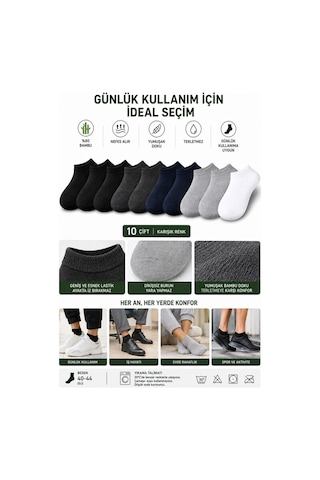 Hepsine Rakip 10Lu Erkek Dikişsiz Bambu Pamuklu Kaymayan Patik Spor Çorap-Karışık-40-44 Çok Renkli