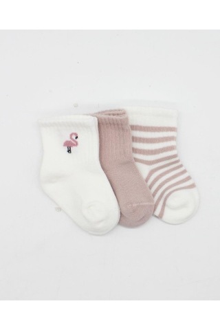 Akıllı Bayi Flamingo Girl 3'lü Penye Soket Çorap 10136 Gül Kurusu Renkli