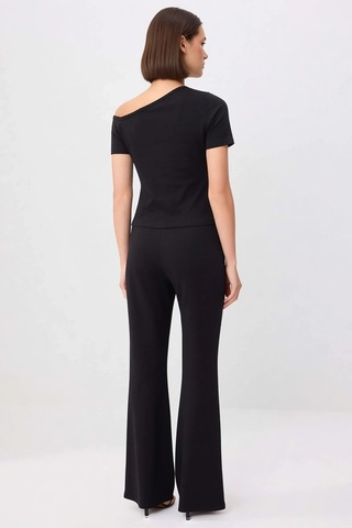 Benerly Kadın Kısa Kollu Crop Top Sedef Düğmeli Asimetrik Yaka Ribana Örm siyah