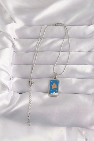 Mey İthalat 316l Çelik Gümüş Renk Mavi Mineli Güneş Model Tarot Kolye - Özel Seri Meyeb66cdcebe22cdf5d0e20a7367