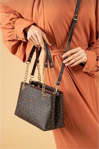 Just Polo Orijinal Kadın 3 Bölmeli Zincir Detaylı Ayarlanabilir Askılı Lüks El & Omuz Çantası Shoulder Bag Kahverengi