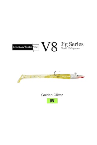 Naniwaosakashi V8 8cm 5.5gr 3 Jighead + 5 Silikon Yem Seti Golden Glitter