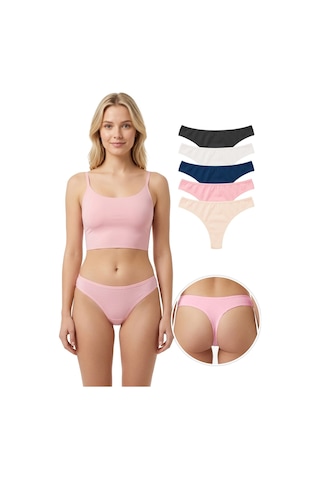 Pamuklu Basic Kadın Tanga Külot 5'li Paket-3 Çok Renkli