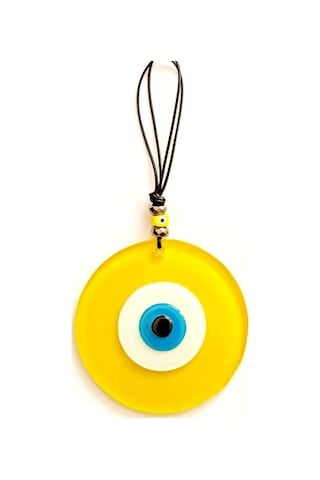 Tasarım Harikası Deri İpli Nazar Boncuklu Sarı Cam Duvar Süsü