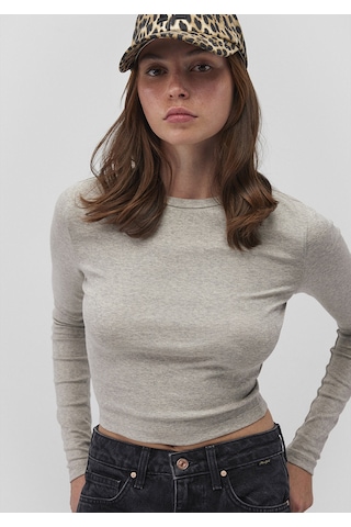 Mavi - Uzun Kollu Gri Crop Basic Tişört 1612822-88467 Gri
