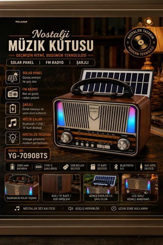 Retro Bluetooth Hoparlörlü Radyo Led El Fenerli Şarjlı Taşınabilir Speaker Nostaljik Tasarım Yg-7090bts