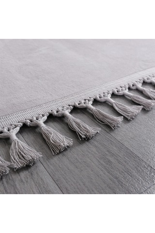 Açık Gri Fluffy Düğüm Saçaklı Oval Post Peluş Halı Kaymaz Taban