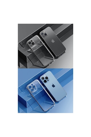 Apple iPhone Uyumlu 13 Pro Elektrokaplama Ve Kamera Koruyuculu Mat Silikon Kılıf Şeffaf Siyah - 586445583 Siyah