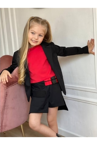 Quzucuk Kids Kız Çocuk Ceketli Kırmızı Şort Etek Takım Kırmızı
