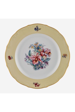 Çiçekli Krem Porselen Pasta Tabağı 19 Cm