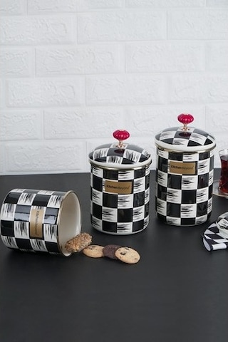 Acar Qualita King Emaye 3 Parça Kavanoz Seti Büyük Boy Beyaz - Siyah