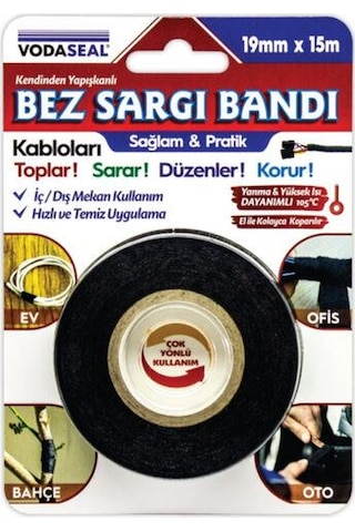 Vodaseal Yapışkanlı Bez Sargı Bandı Kablo Toplayıcı - 19 Mm X 15 Mt.