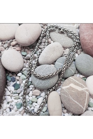 Gümüş Renk Chavin Angelus Lufigo Unisex Erkek Çelik Zincir Kolye 55 Cm Gümüş