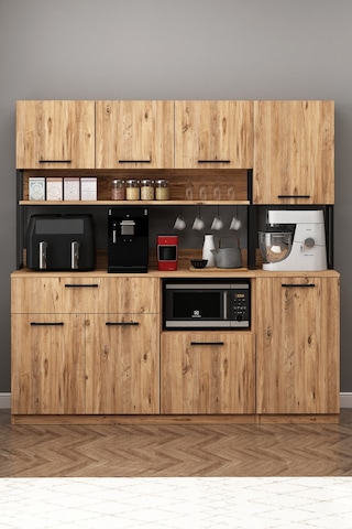 Ervin Kahve Köşesi 3 Kapaklı Boy Dolaplı Airfry Kiler Dolabı Atlantik Çam Atlantik Çam