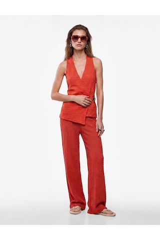 Koton Koton X Melis Ağazat - Bürümcük Kumaş Beli Bağcıklı Düz Bol Paça Pantolon Turuncu 6sak40123ek