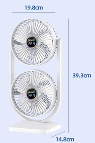 Şarjlı İkili Başlıklı Masaüstü Fan Vantilatör 2400 Mah 3 Kademeli Hız Sessiz Çalışma Döner B