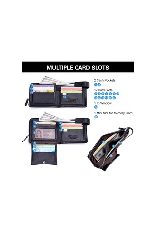 Moveevo Erkek Deri Üç Katlı Cüzdan Kahve Rengi - Vintage Stili, Çoklu Kart Slotu Ve Para Bölmeleri İle Önemli Eşyalarınızı Güvenle Taşıyın Kahve