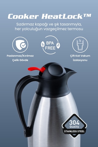 Cooker Heatlock 3 Litre Paslanmaz Çelik Büyük Boy Termos Ckr2116 Gümüş