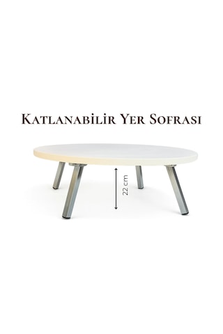 Katlanır Metal Ayaklı Yuvarlak Yer Sofrası 80cm Beyaz Renk Hamur Açma Ve Çok Amaçlı Masa