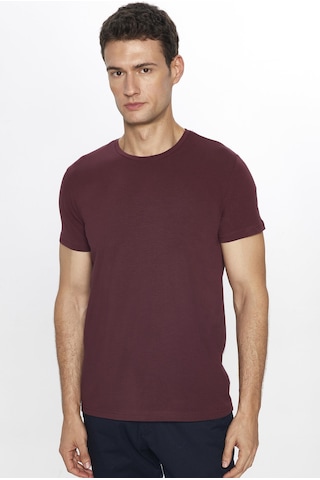 Tudors Erkek Slim Fit Dar Kesim Pamuklu Yumuşak Dokulu Esnek Kumaş Düz Basic Bordo Bisiklet Yaka Tişört-31551-bordo Bordo