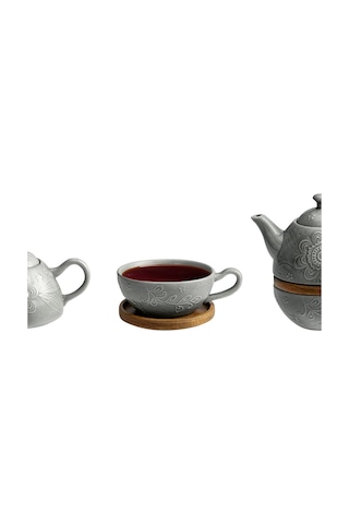 English Home Floral Poem Stoneware Demlik Seti 350 Ml + 250 Ml Gri