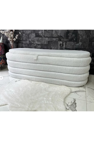 Most Hallow Kapitoneli Sandıklı Bench 01 Beyaz Bukle Kumaş Evini