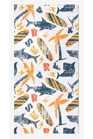 SHARK SUMMER Dijital Baskılı 75x150 Cm Plaj Havlusu Sarı
