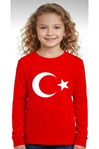 Baby Lory Kids Store Türk Bayraklı Uzun Kollu T-shirt Beyaz - Kırmızı