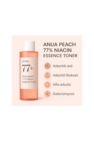 Anua Peach 77% Naıacın Essence Toner Pürüzsüz Ve Parlak Bir Cilt İçin 250 Ml