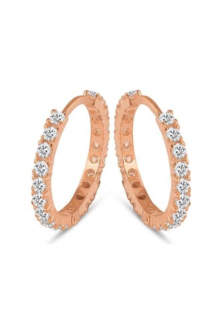 Halka Gümüş Küpe Zirkon Taşlı Rose Orta